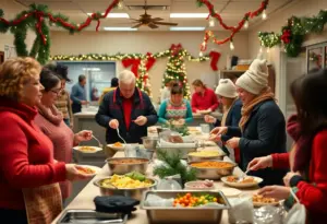 Volunteers serving meals at Kountry Kitchen's Christmas outreach event