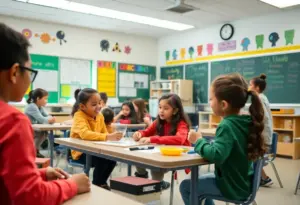 Students in a classroom engaging in STEM and performing arts activities.