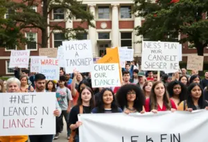Students and alumni protesting for leadership change at Martin University.