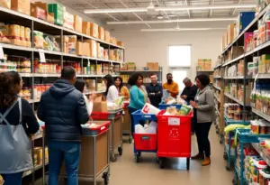 Community members at Mary Rigg Neighborhood Center's food pantry.