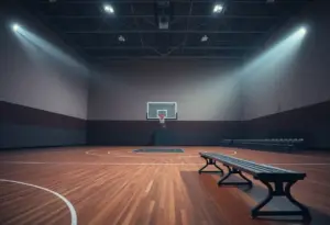 Empty basketball court highlighting recovery