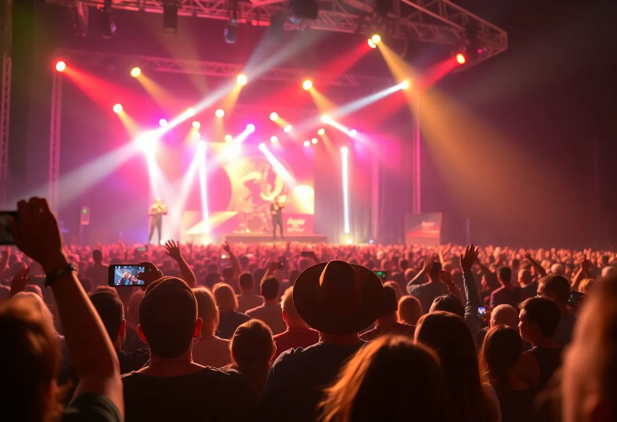 A lively concert atmosphere with fans enjoying a music tour.