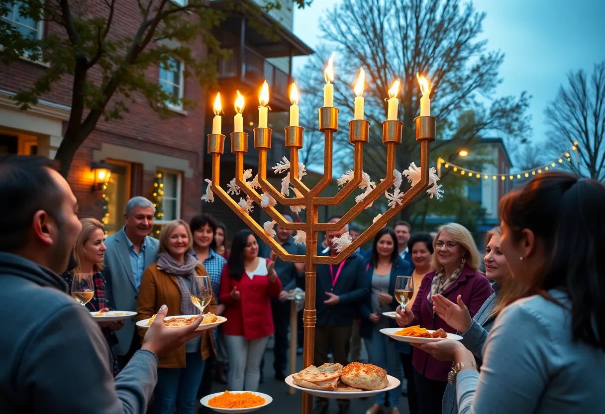 Community members participating in a menorah lighting ceremony in Indianapolis to combat antisemitism.
