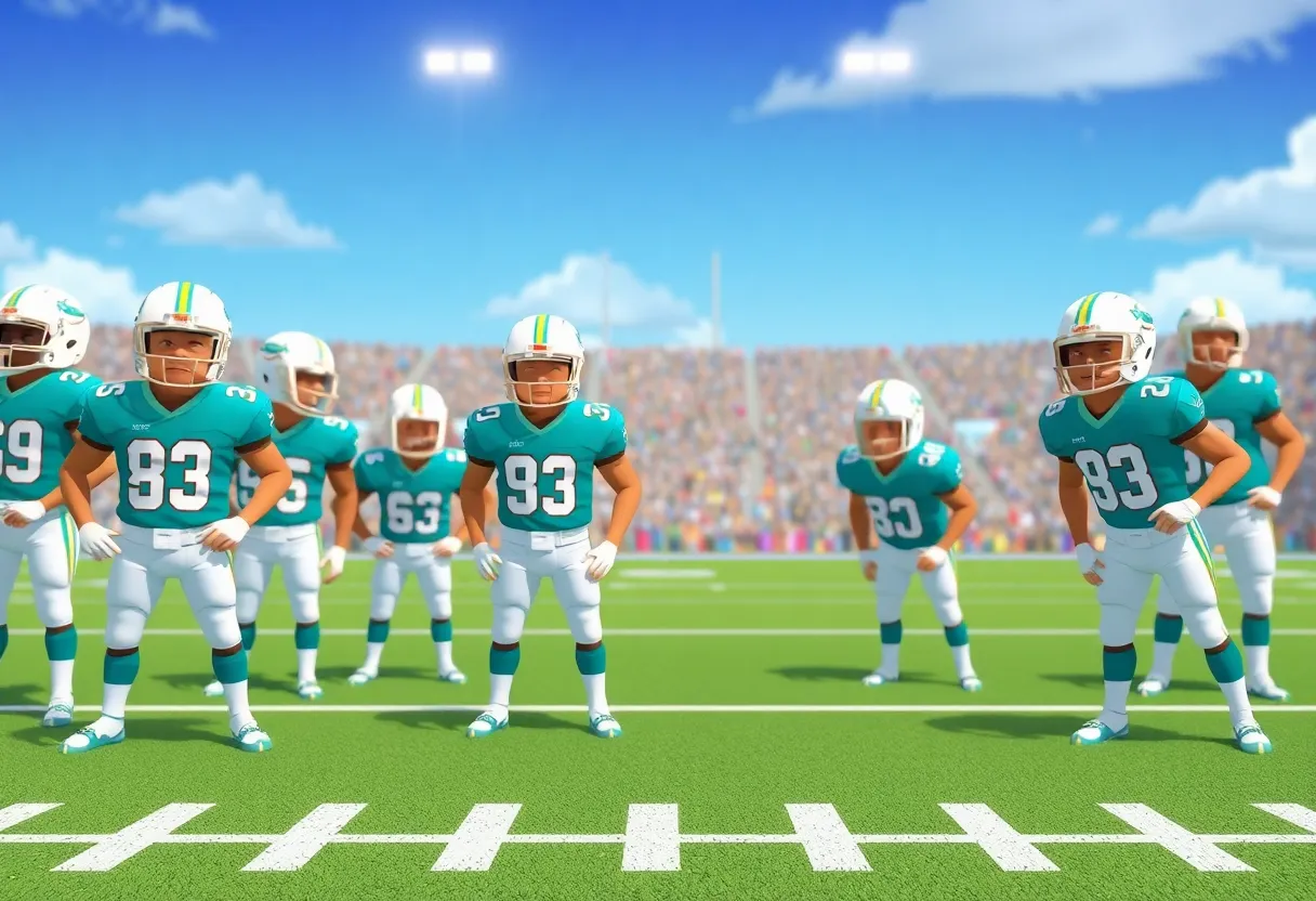 Miami Dolphins 1966 throwback uniforms showcased on the field.