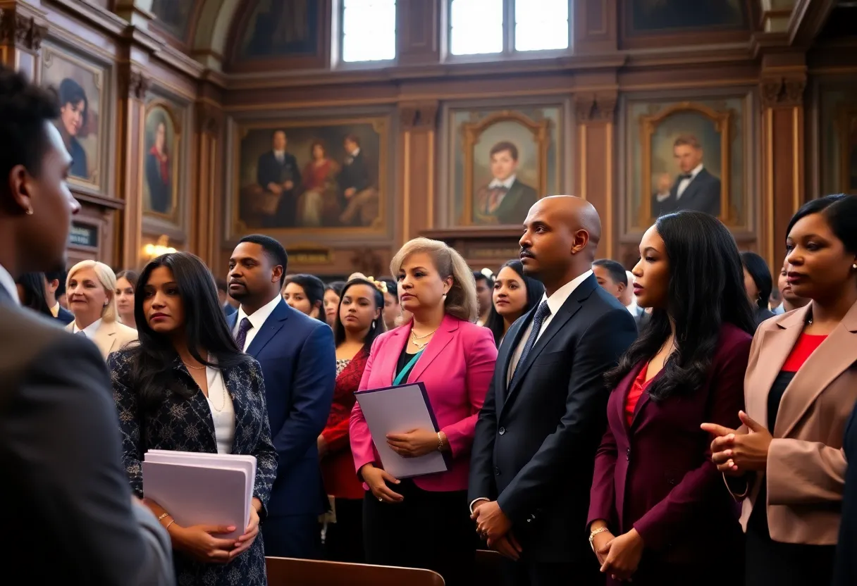 New citizens at a naturalization ceremony at the Indiana War Memorial & Museum.