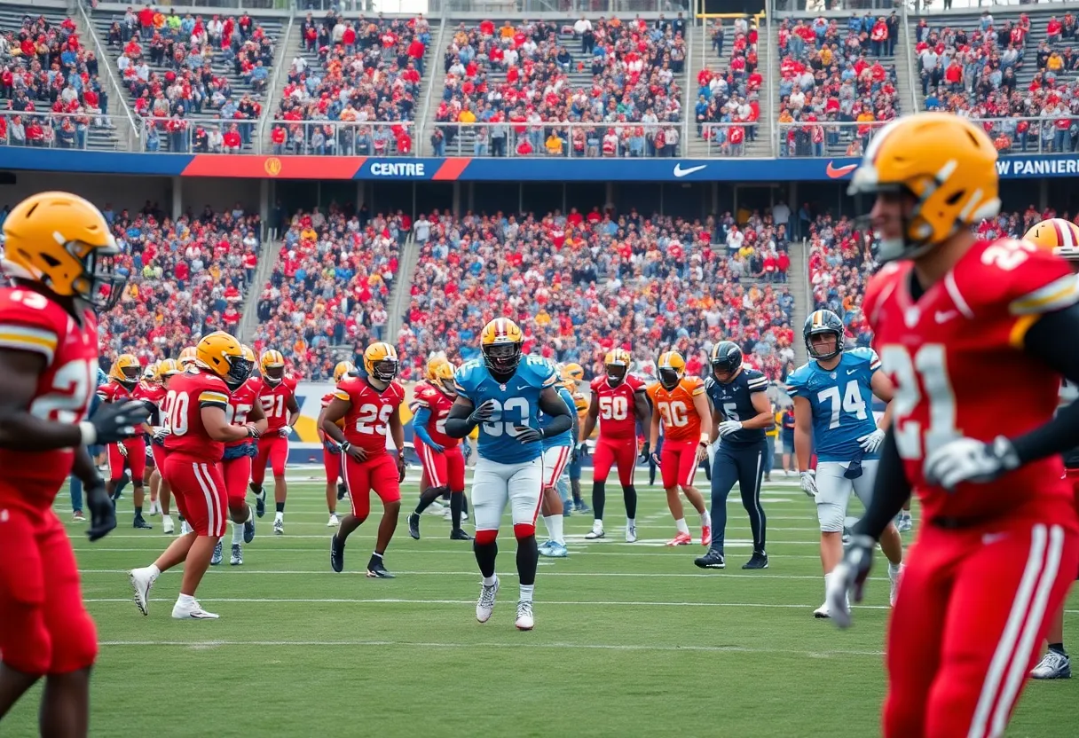Players training on a football field during an NFL session