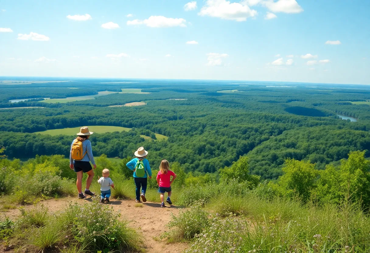 Families enjoying outdoor adventures in Indiana during a hike