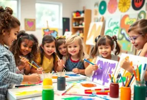 Children participating in a paint party at an art gallery