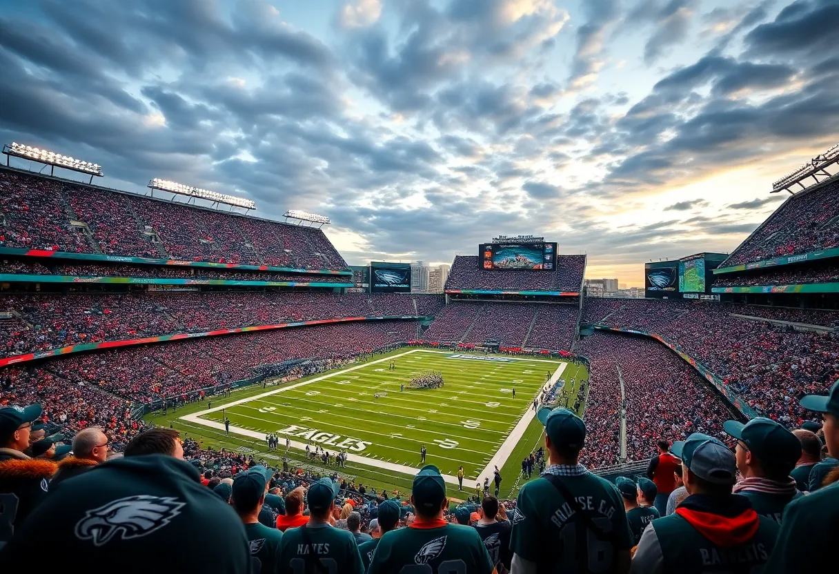 Philadelphia Eagles fans in a stadium during a game