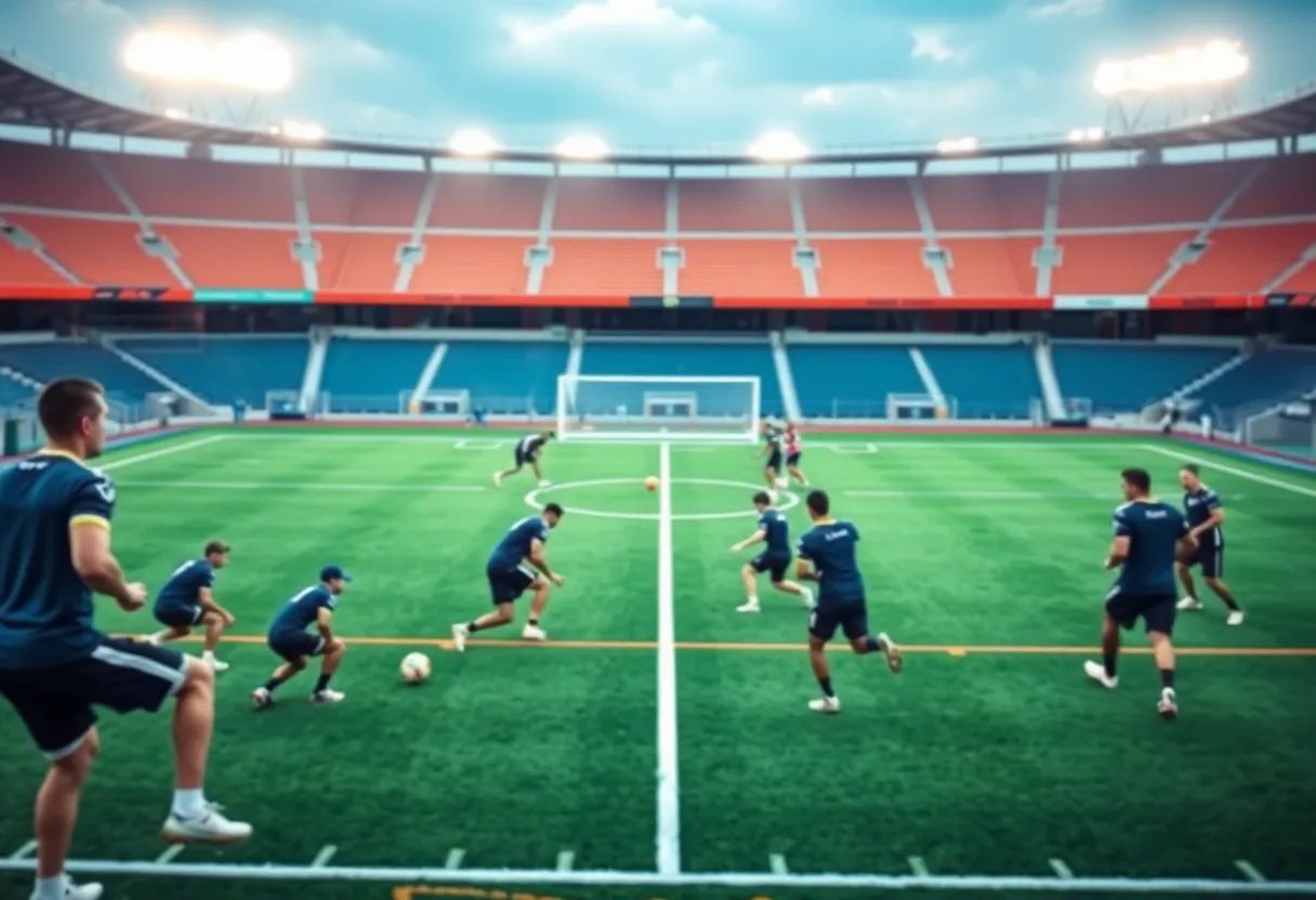 Football practice session at Colts stadium