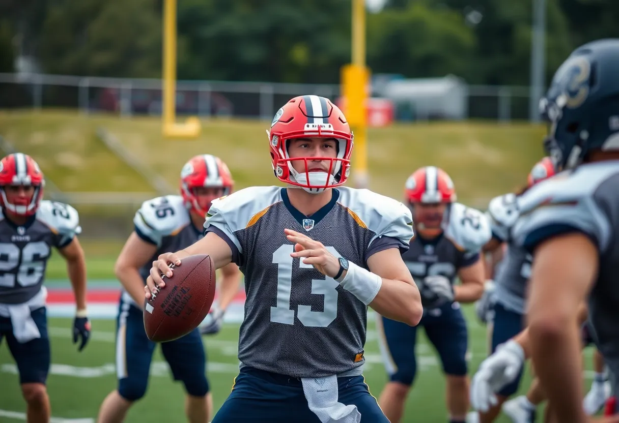 Quarterback training session on the football field.
