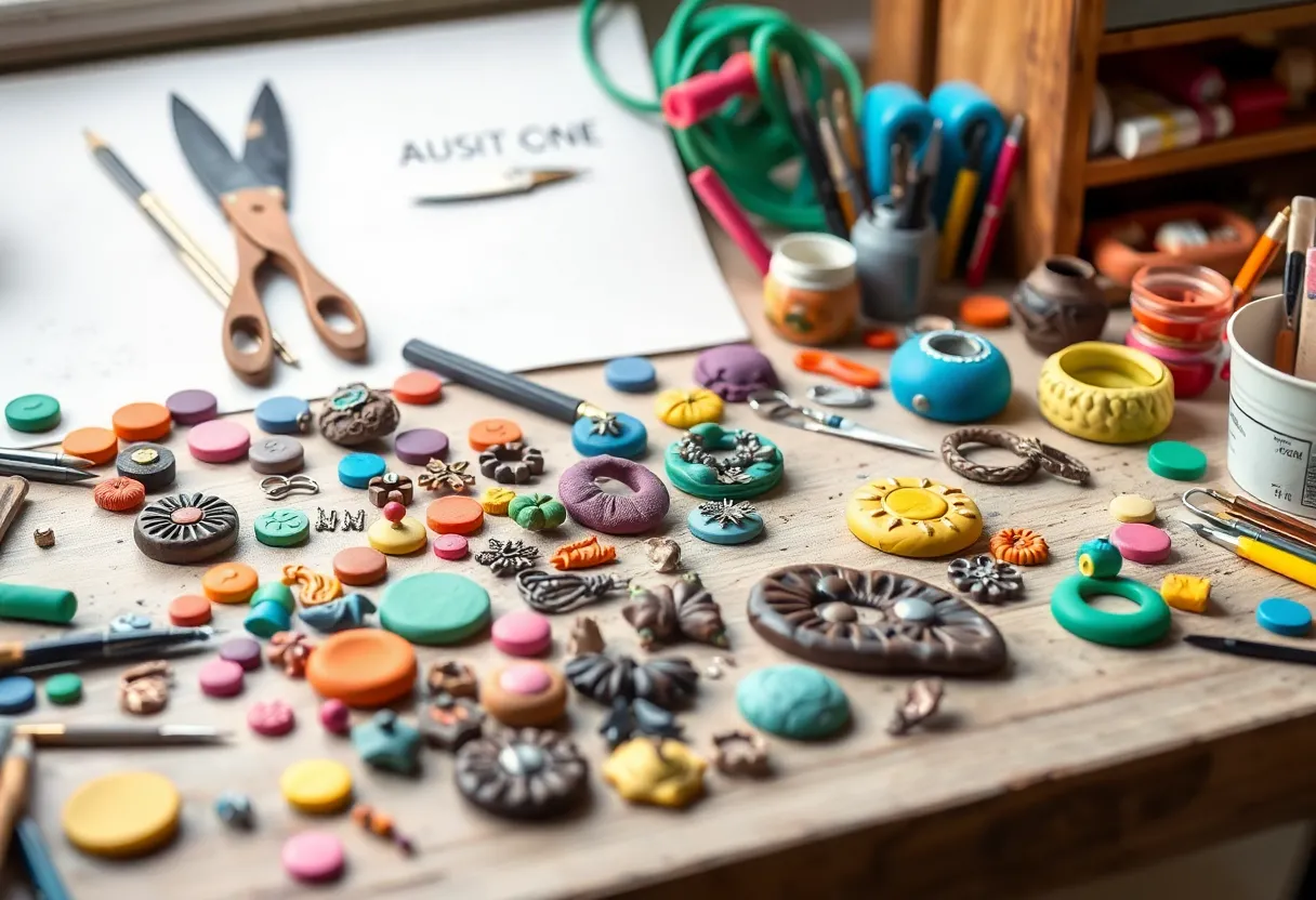 Creative workspace for polymer clay jewelry making