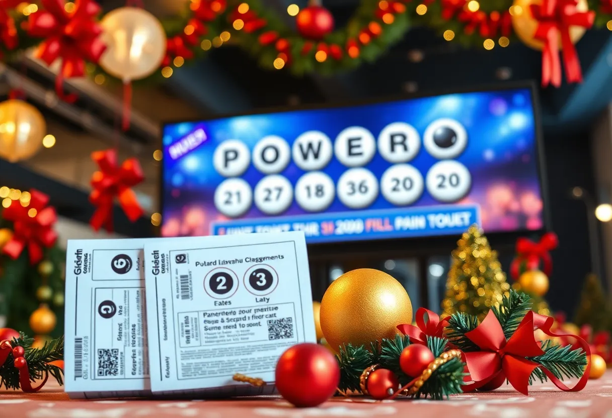 Powerball jackpot with festive decorations