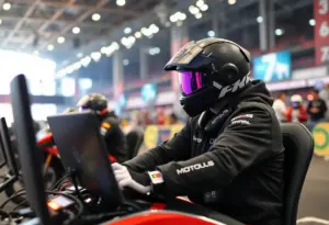 Motorsports event at the PRI Show with simulators and esports competitors