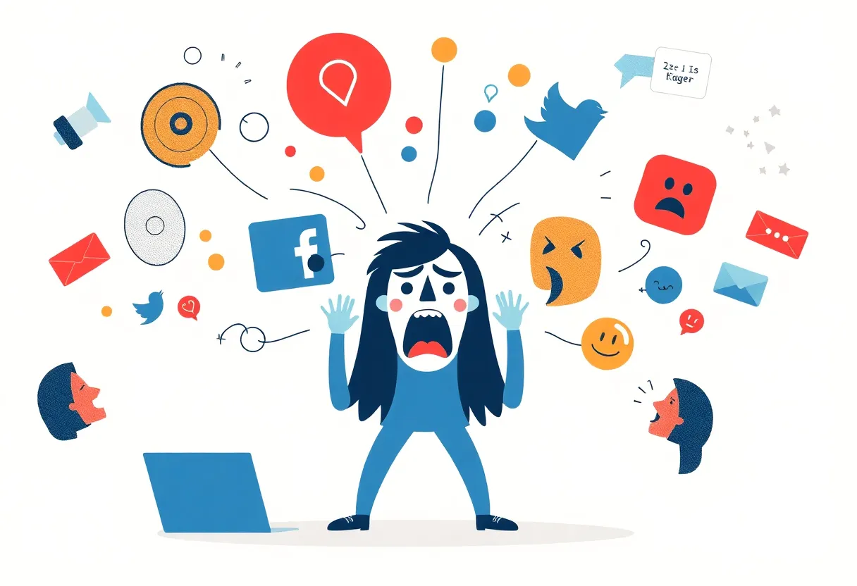 Illustration of digital outrage and engagement concepts