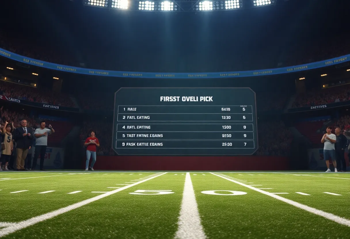 Illustration of an NFL draft day with spotlight on first overall pick