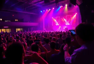 Concert at HI-FI Indy featuring a live band and enthusiastic audience.