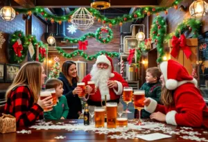 Families enjoying holiday celebrations at MashCraft Brewing with Santa Claus