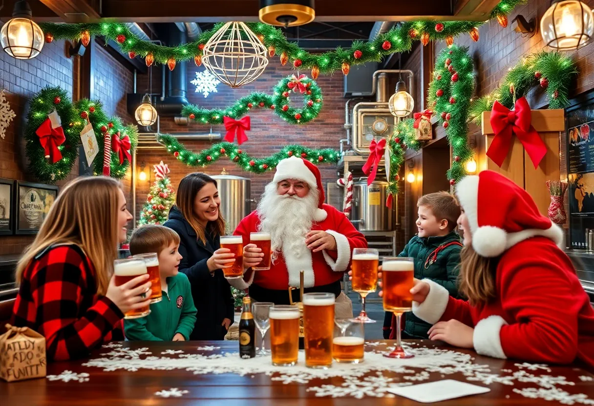 Families enjoying holiday celebrations at MashCraft Brewing with Santa Claus