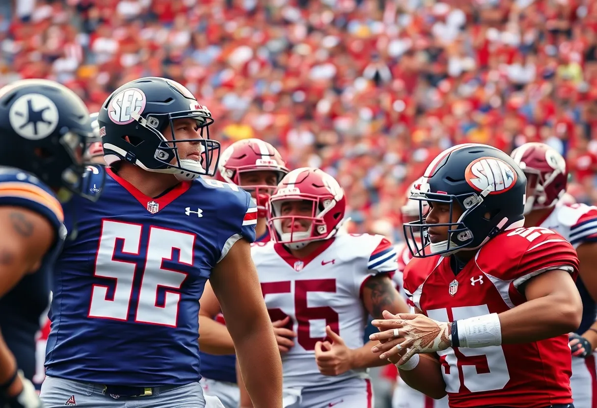 SEC football teams in action during a conference game