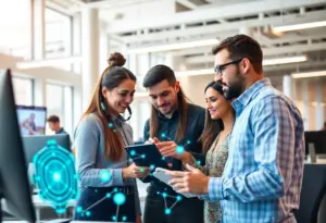 Collaboration between SharpenCX and Ytel in a tech office