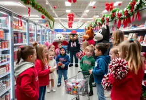 Children shopping during the Shop with a Colt event with team mascots and spirit