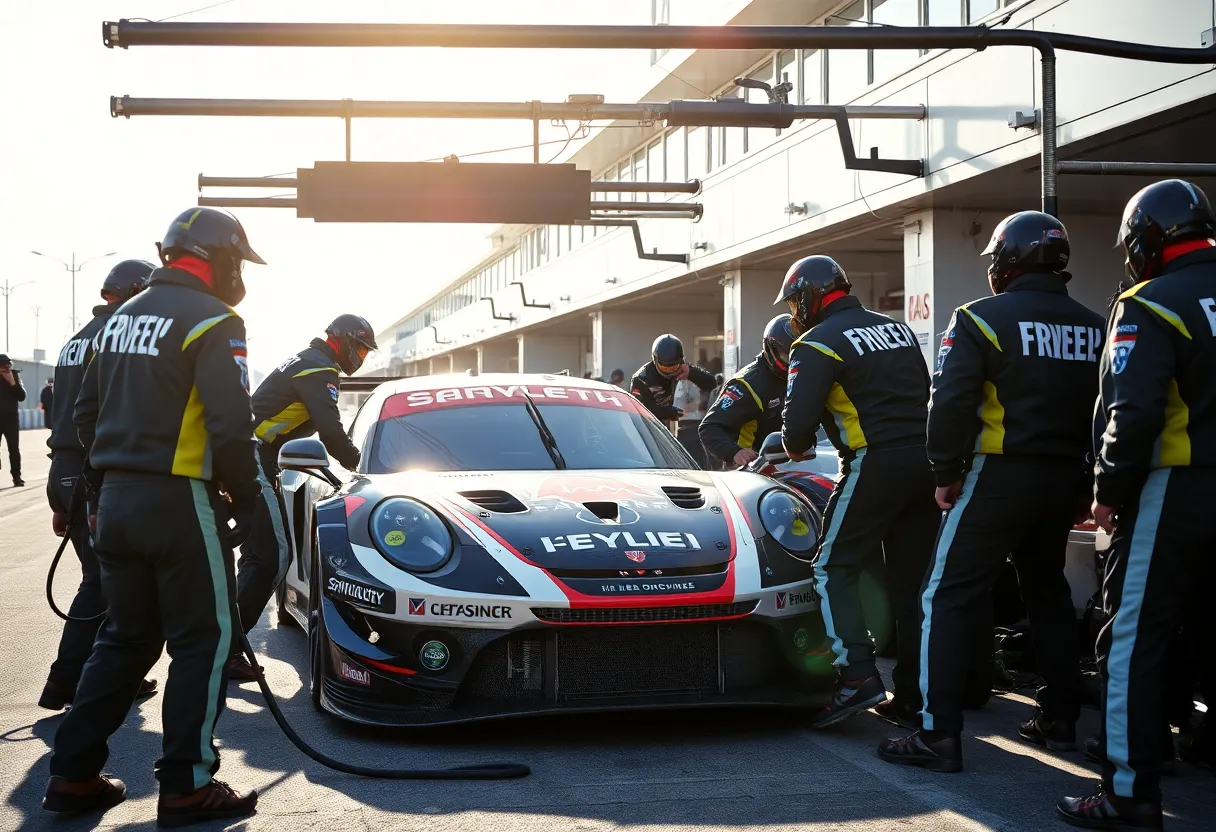 Sting Ray Robb in action at a racetrack during a pit stop.