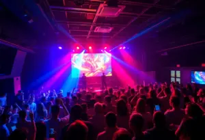 Crowd enjoying the Super Bass Bros Tour concert at The Vogue Theatre.