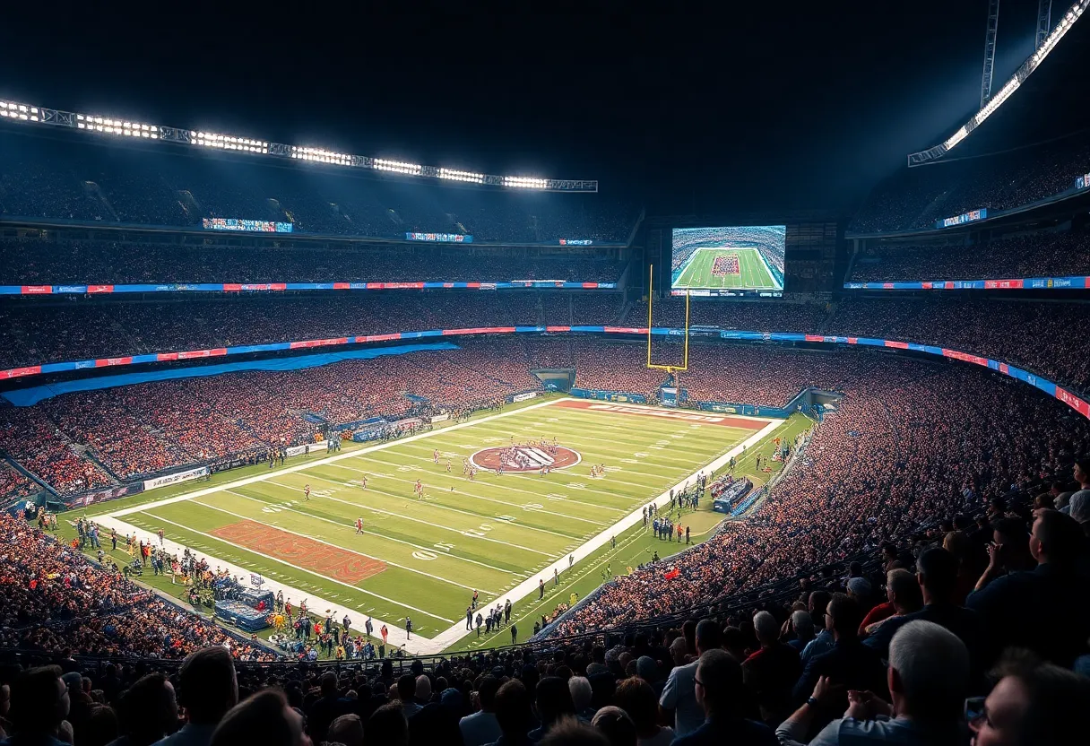 Football fans at a stadium during a Tampa Bay Buccaneers game.