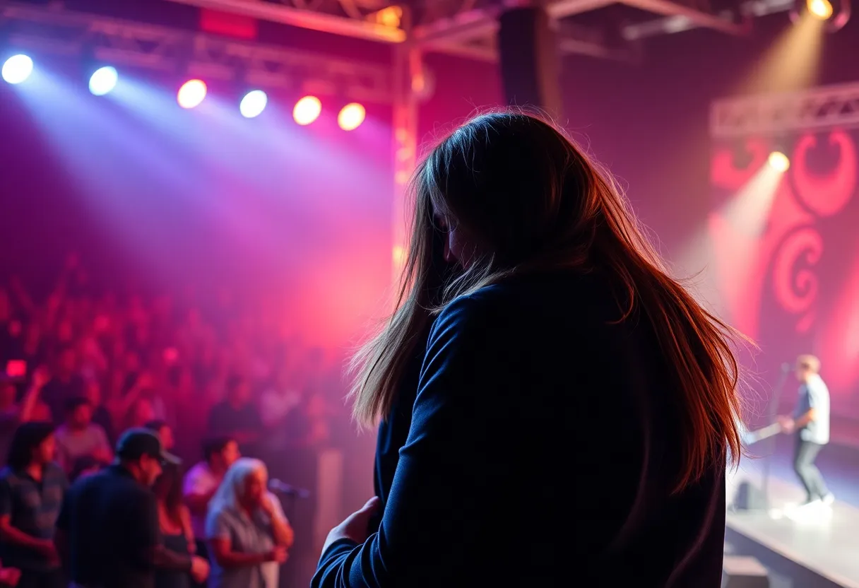 Intimate backstage moment between Taylor Swift and Travis Kelce during a concert.