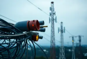 Telecommunications infrastructure with cables and towers