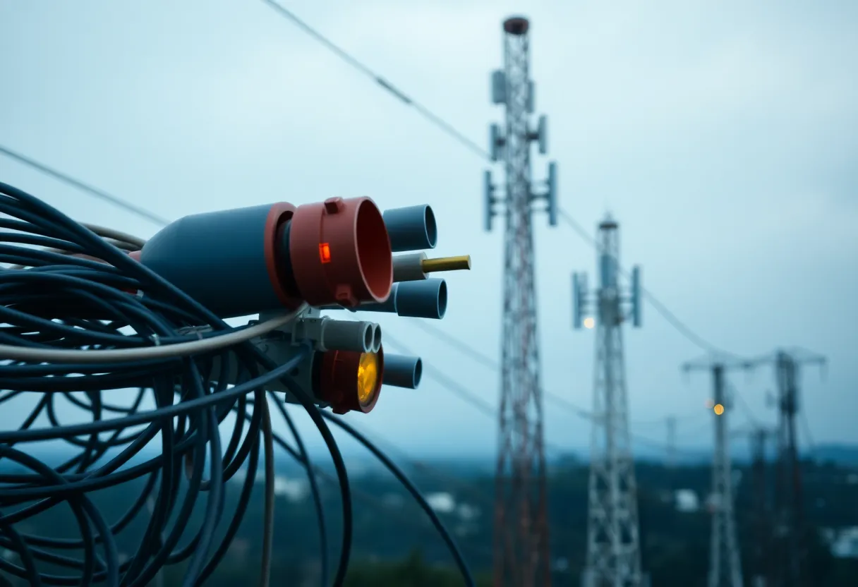 Telecommunications infrastructure with cables and towers