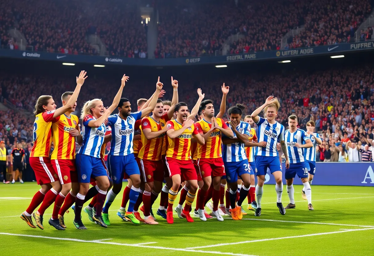 Houston Texans team celebrating victory on the field