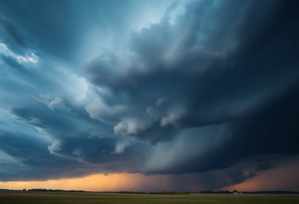 Dark storm clouds over Indiana landscape indicating severe weather