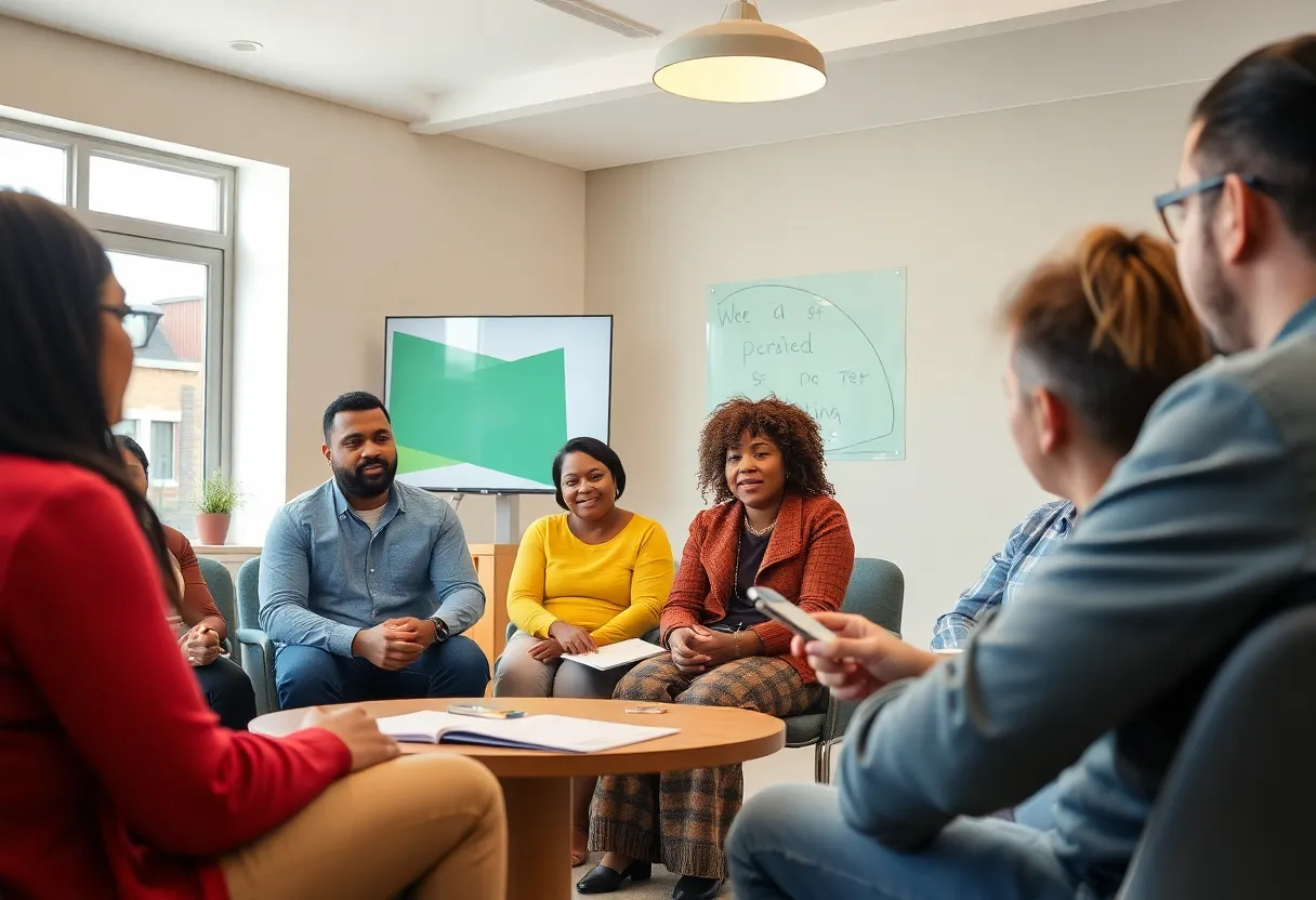 Community members participating in a training session to combat homelessness in Indianapolis.