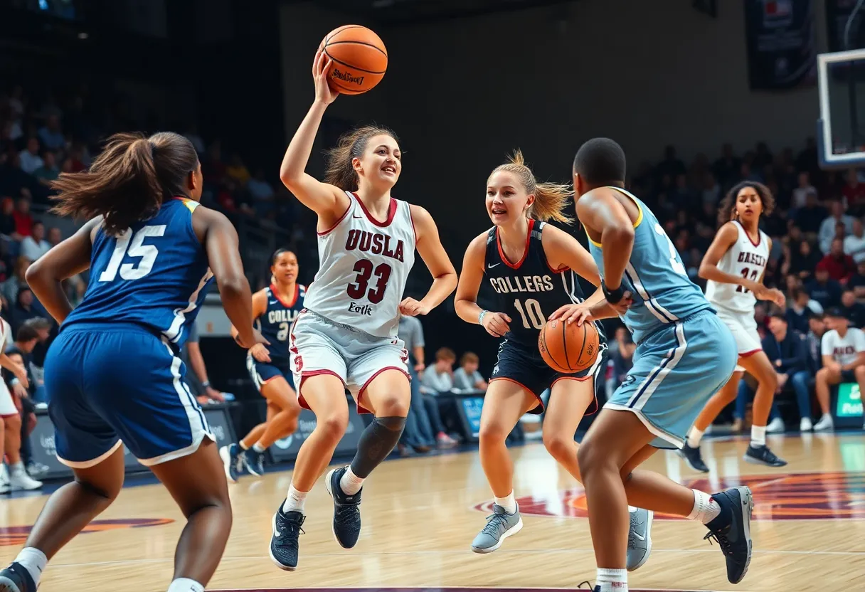 UConn vs Providence women athletes playing basketball