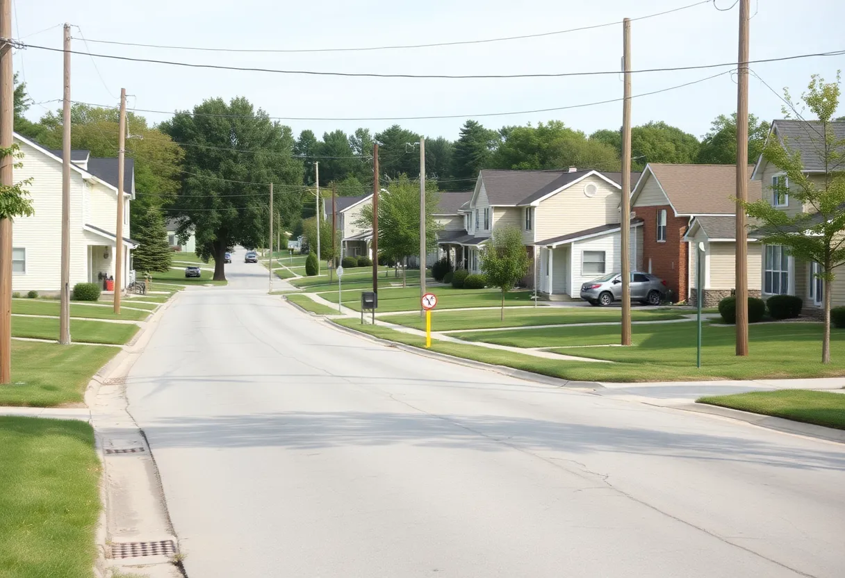 A peaceful suburban street in Whitestown, Indiana.