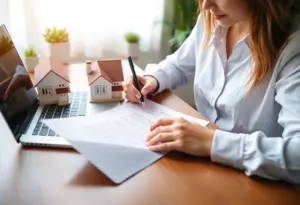 Person writing a winning offer letter for home buying