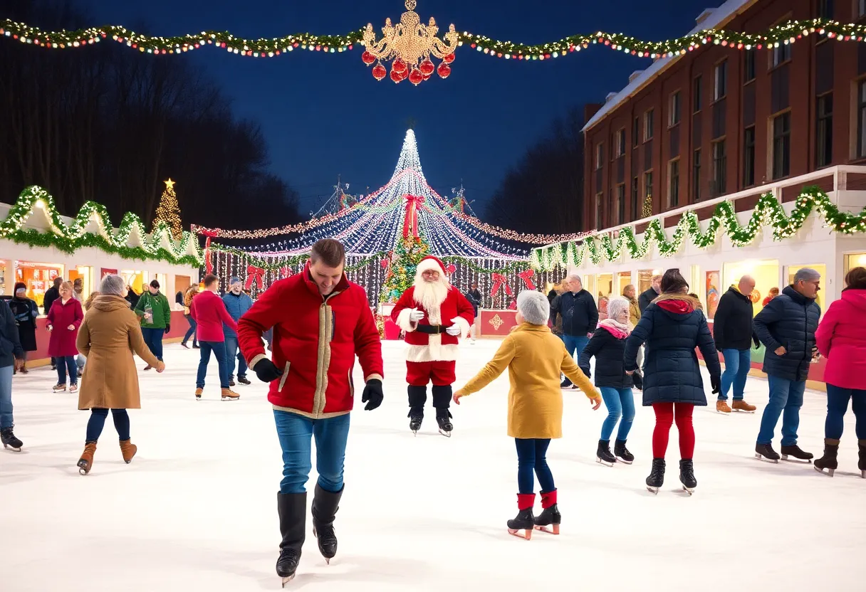 Families enjoying a winter skate at Holliday Park with Santa Claus