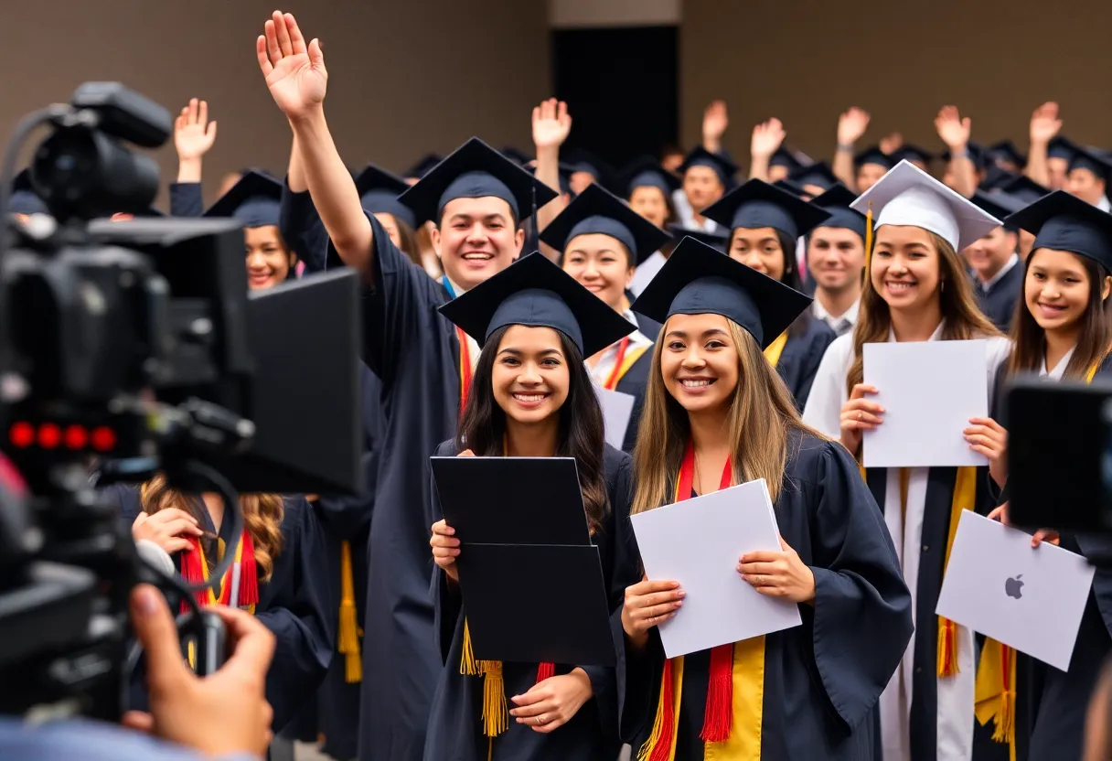 Graduates of WISH-TV's Media Producing Program celebrating with diplomas