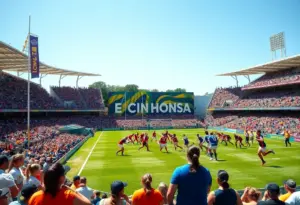 Spectators at Kuntz Stadium during a women's rugby match