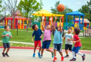 Children playing basketball in Broad Ripple Park