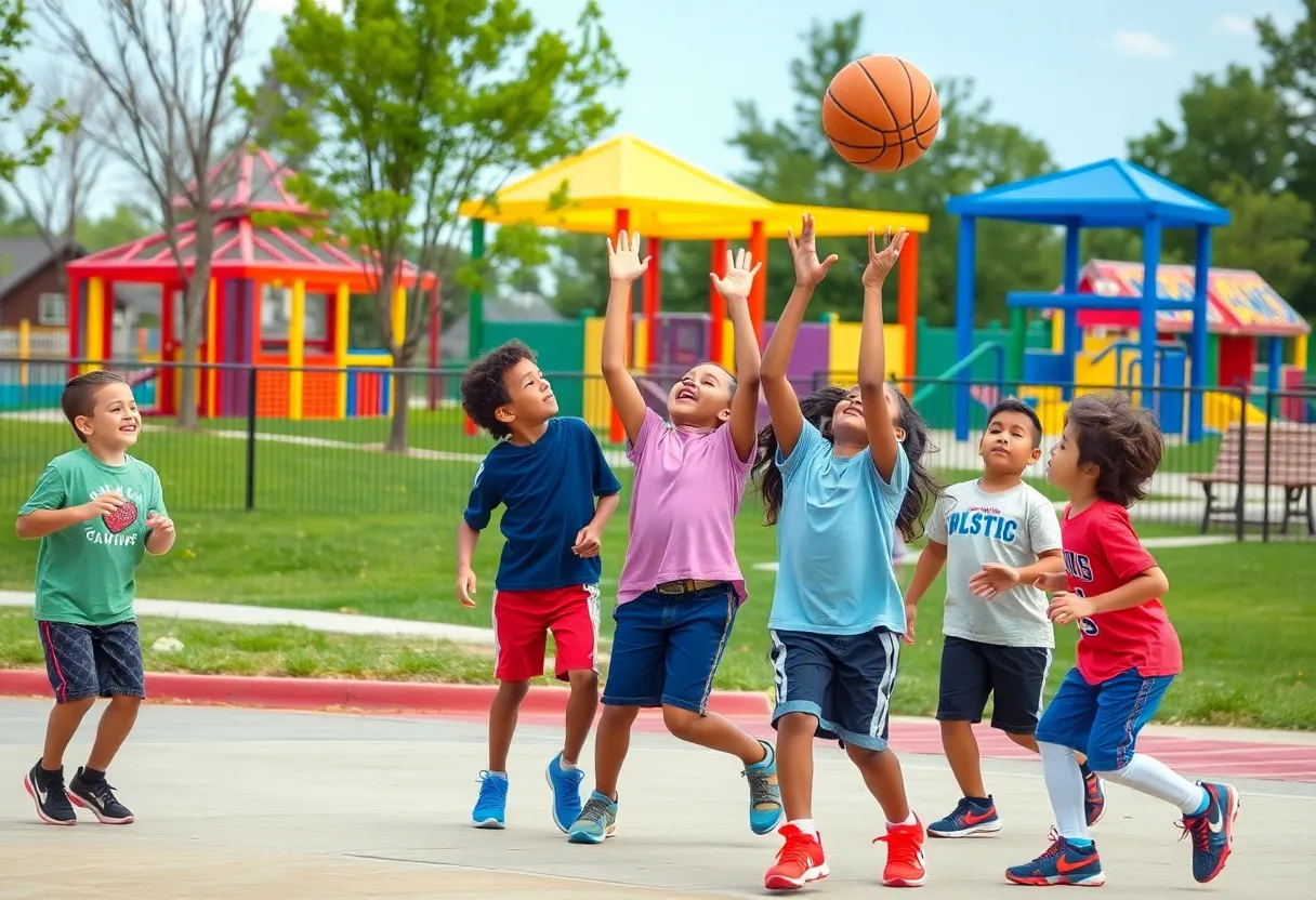 Children playing basketball in Broad Ripple Park