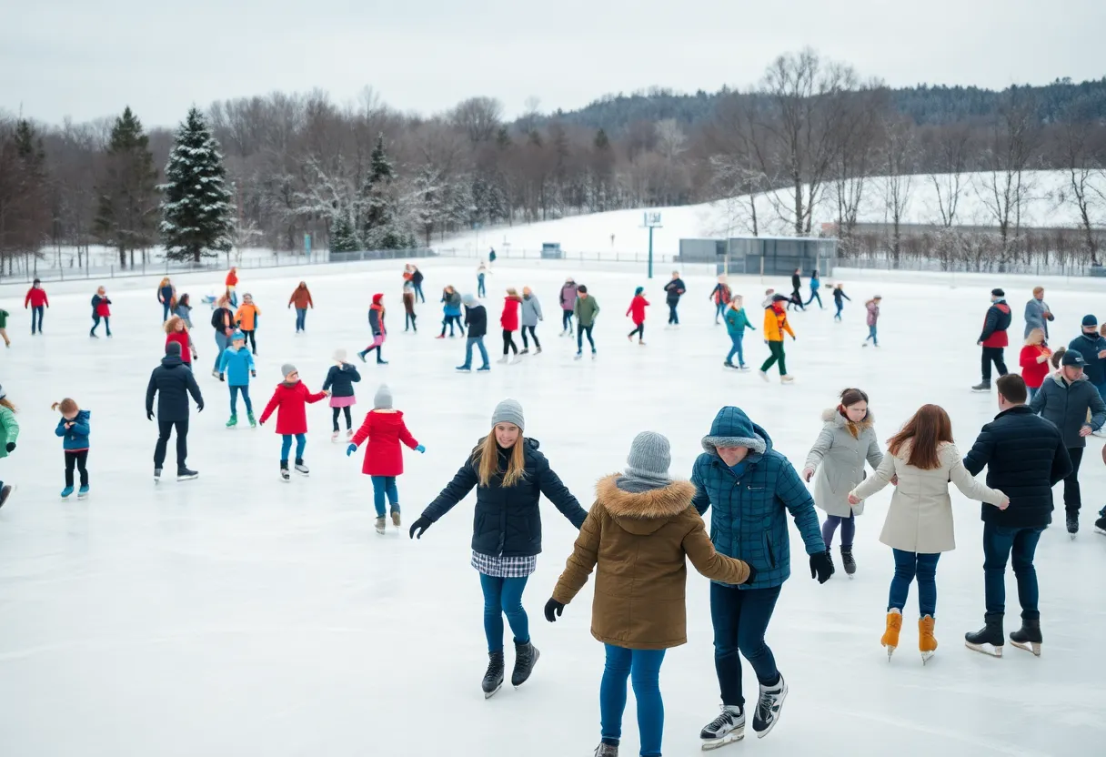 Families enjoying ice skating at an affordable rink in Central Indiana