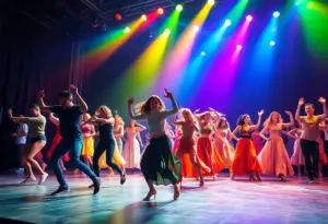 Dancers performing in 'Arresting Momentum' at the Tobias Theater in Indianapolis