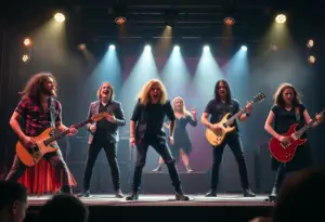 Actors performing in Bat Boy: The Musical at the Phoenix Theatre