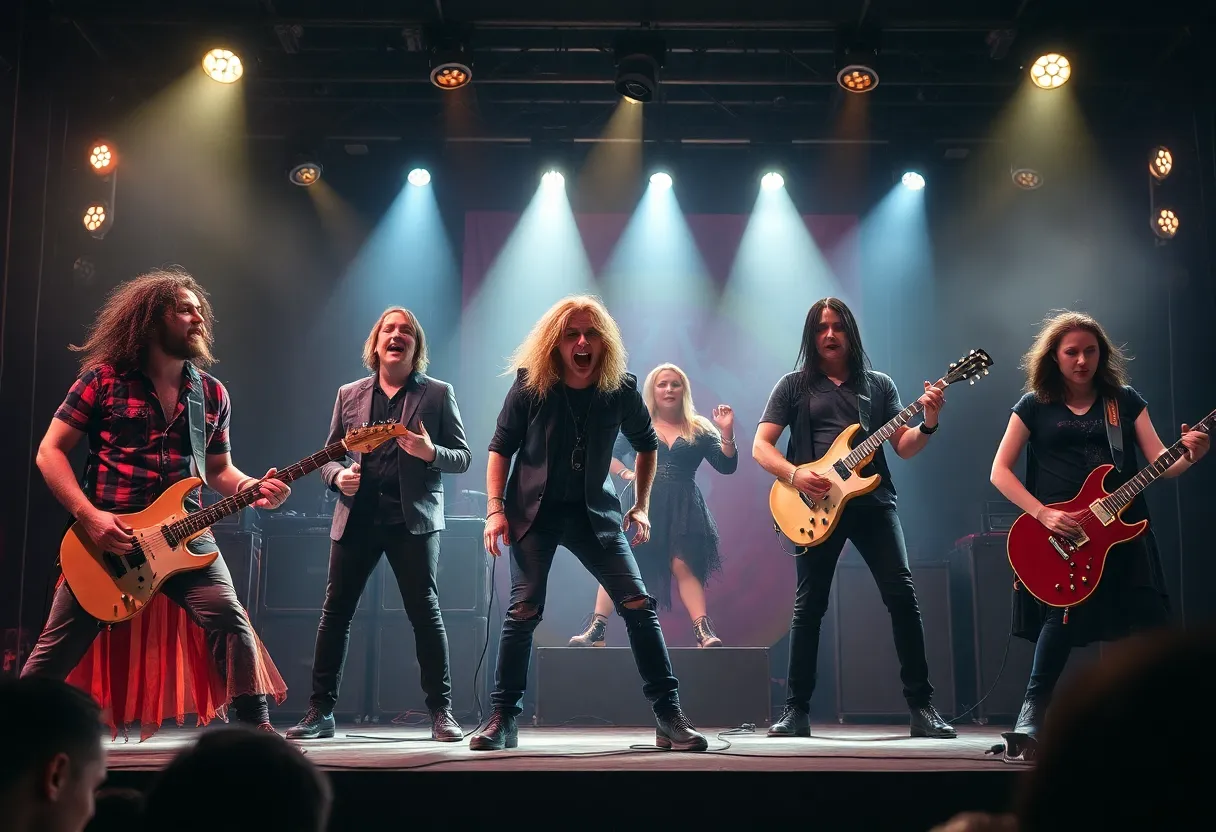 Actors performing in Bat Boy: The Musical at the Phoenix Theatre