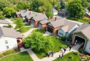 Scenic view of neighborhoods in Indianapolis with parks and homes.