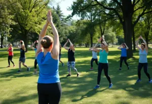 Participants engaging in fitness classes at Broad Ripple Park