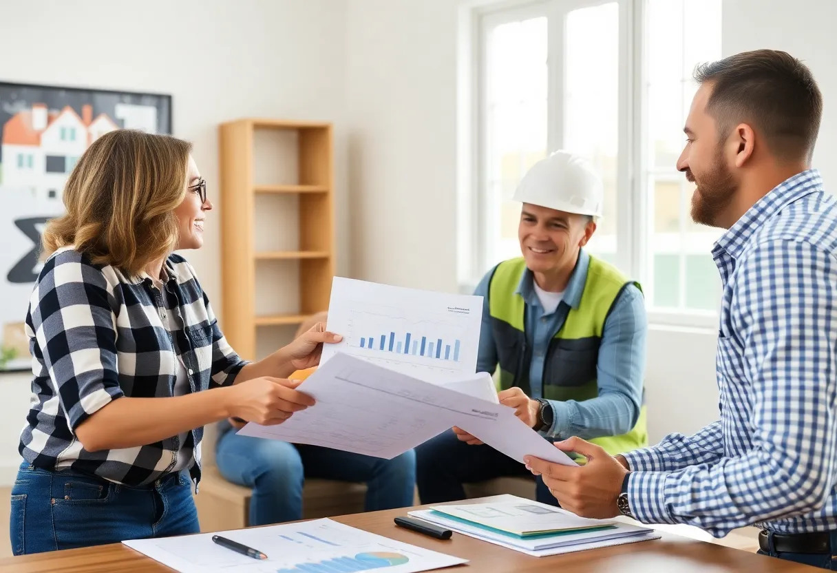 Homeowner discussing budget with builder